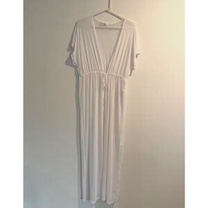 Pants Store Sheer Swim Coverup Duster Womens Medium White Short Sleeve Tie Close